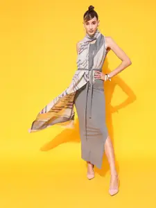 STREET 9 Women Grey & Pink Striped Scarf