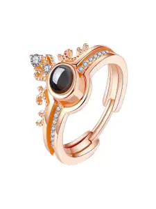 UNIVERSITY TRENDZ Women Rose Gold-Plated Black Stone Studded & CZ Finger Ring