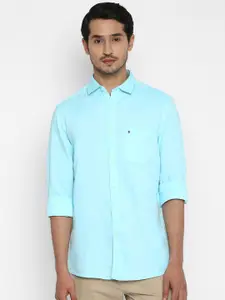 Turtle Men Blue Slim Fit Linen Cotton Casual Shirt