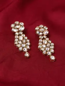 Voylla White Gold-Plated Floral Drop Earrings