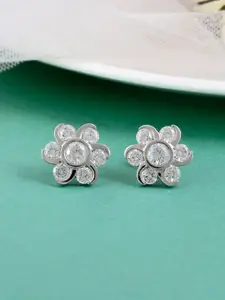 Studio Voylla 925 Sterling Silver American Diamond CZ Exquisite Floral Stud Earrings