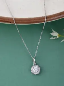 Studio Voylla 925 Sterling Silver American Diamond CZ Dancing Crystal Round Pendant Necklace