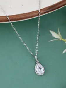 Studio Voylla 925 Sterling Silver American Diamond CZ Pearl Shaped Pendant