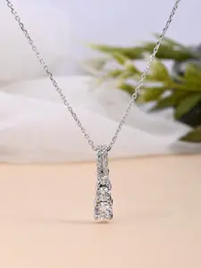 Studio Voylla 925 Sterling Silver American Diamond CZ Aesthetic Cone Shaped Pendant