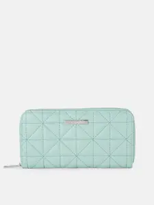 Forever Glam by Pantaloons Women Green Quilted Leather Zip Around Wallet