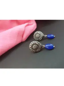 FIROZA Women Blue & Silver-Toned Teardrop Shaped Drop Earrings