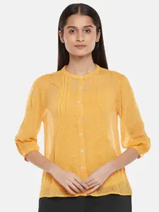 Honey by Pantaloons Yellow Mandarin Collar Shirt Style Top