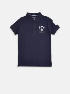 Pantaloons Junior Boys Navy Blue Polo Collar Applique T-shirt
