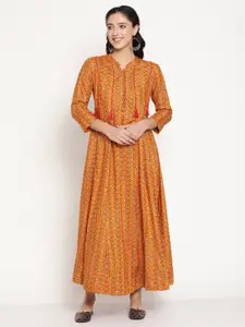 Be Indi Mustard Yellow Ethnic Motifs Maxi Dress