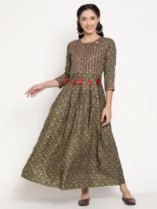 Be Indi Green Ethnic Printed Maxi Dress