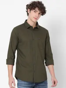 SPYKAR Men Olive Green Slim Fit Cotton Casual Shirt