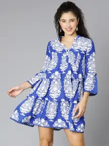 Oxolloxo Blue Floral Crepe A-Line Dress