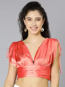 Oxolloxo Coral glam tie-knotted women party wear satin crop top