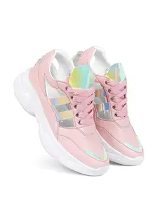 PREKANZO Women Pink Running Synthetic Non-Marking Shoes