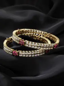 PANASH Set of 2 Gold-Plated White & Pink AD Studded Bangles