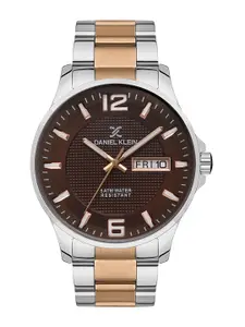 Daniel Klein Men Brown Dial & Silver Toned Stainless Steel Bracelet Style Straps Analogue Watch