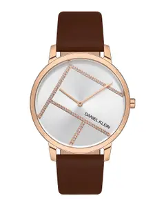 Daniel Klein Women Rose Gold-Toned Embellished Dial & Brown Leather Straps Analogue Watch