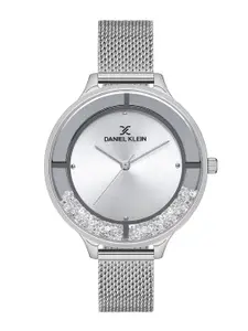 Daniel Klein Women Silver-Toned Embellished Dial & Silver Toned Wrap Around Straps Analogue Watch
