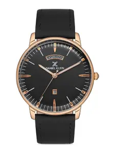 Daniel Klein Men Rose Gold-Toned Dial & Black Leather Straps Analogue Watch DK 1 13067-2