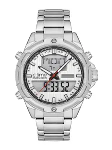Daniel Klein Men Silver-Toned Dial & Silver Toned Stainless Steel Bracelet Style Straps Analogue and Digital Watch