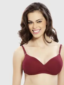 Lady Love Maroon Solid Lightly Padded Cotton Bra