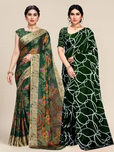 MS RETAIL Pack of 2 Green & Navy Blue Floral Saree