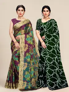 MS RETAIL Pack of 2 Green & Maroon Abstract Printed Saree