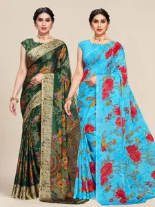 MS RETAIL Pack of 2 Green & Blue Floral Saree