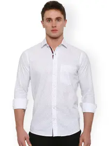 Shaftesbury London White Printed Comfort Fit Casual Shirt