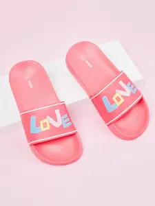 max Girls Peach-Coloured Printed Sliders