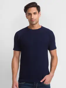 Globus Men Navy Blue Self Design T-shirt