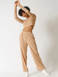 Campus Sutra Women Brown Top with Trousers Co-ords Set