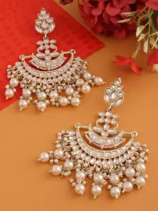 Zaveri Pearls Gold-Plated Crescent Shaped Kundan & Pearls Studded Chandbalis Earrings