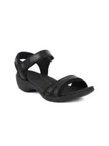 Hush Puppies Black Leather Wedge Sandals