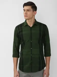 V Dot Men Green Slim Fit Windowpane Checked Casual Shirt