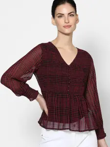 ONLY Women Maroon Checked Empire Top