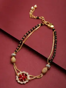 PANASH Black & Pink Gold-Plated Artificial Stones & Beads Mangalsutra Bracelet