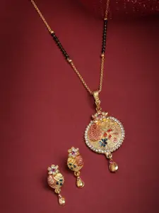 PANASH Gold-Plated Gold CZ Studded & Beaded Mangalsutra With Earring