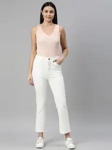 ZHEIA Women White Relaxed Fit Light Fade Stretchable Jeans