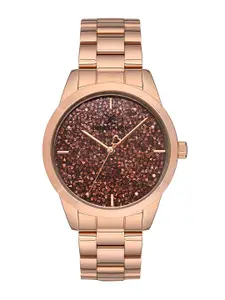 Daniel Klein Women Pink Embellished Dial & Rose Gold Toned Stainless Steel Bracelet Style Straps Analogue Watch