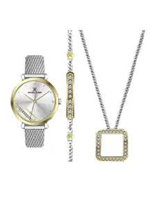 Daniel Klein Women Gold-Toned Embellished Dial & Silver Toned Bracelet Style Straps Analogue Watch