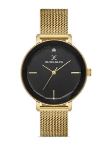 Daniel Klein Women Black Dial & Gold Toned Bracelet Style Straps Analogue Watch DK 1 13186-4