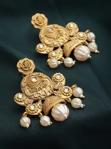 PANASH Gold-Plated White Paisley Shaped Drop Earrings