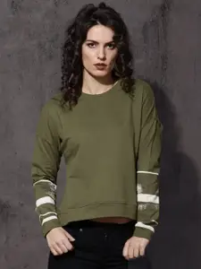 Roadster Women Olive Green Solid Sweatshirt