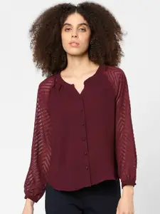 Only Women Maroon Printed Casual Shirt