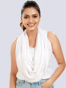 Mom For Sure by Ketki Dalal Women White Nursing Cum Canopy Cape Scarf