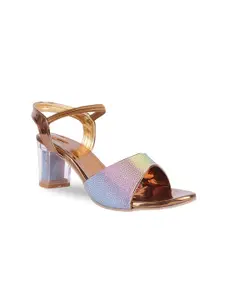 FABBMATE Bronze-Toned & Gold-Toned Textured Block Sandals