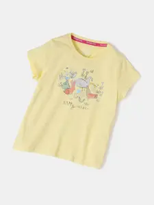 Jockey Girls Yellow Typography Printed T-shirt