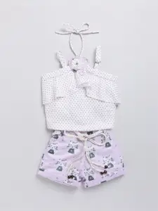 Nottie Planet Girls Lavender & White Top with Shorts