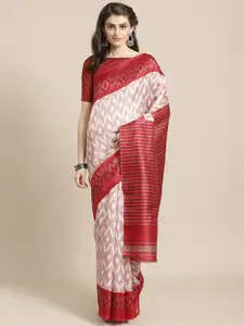 Saree Mall Maroon & Off White Art Silk Sarees